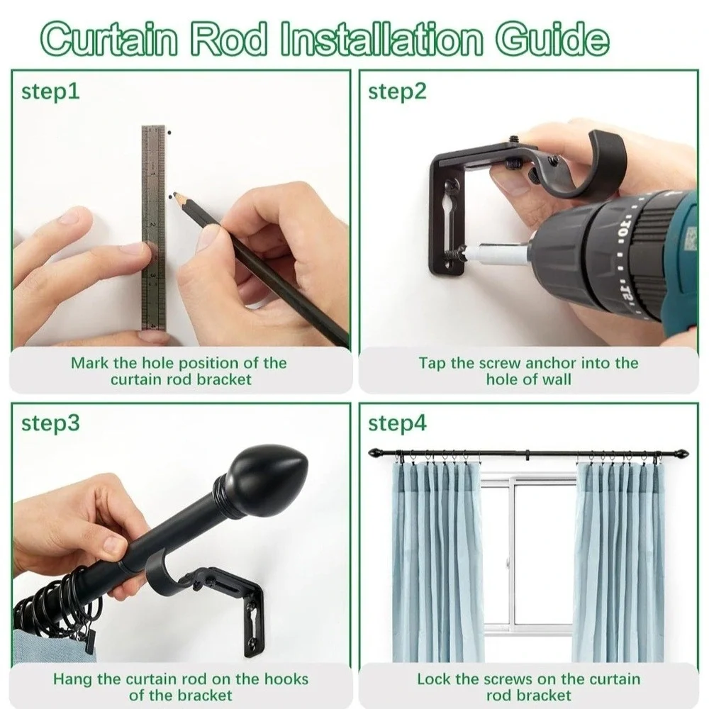 Curtain Rods for Windows 16 to 48 inches, Curtain Rod Max Adjustable Length...